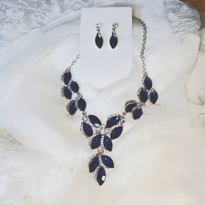 Deep Sapphire Gala Wedding Prom Necklace & Earrings Set